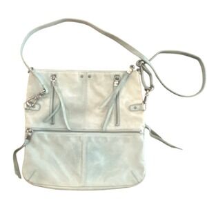 The Sak Sanibel Foldover Crossbody Bag Leather Aqua Blue Boho Adjustable Strap